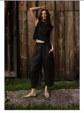 Tradlands Porch Pant Black Barrel-Leg Elastic Waist Pants